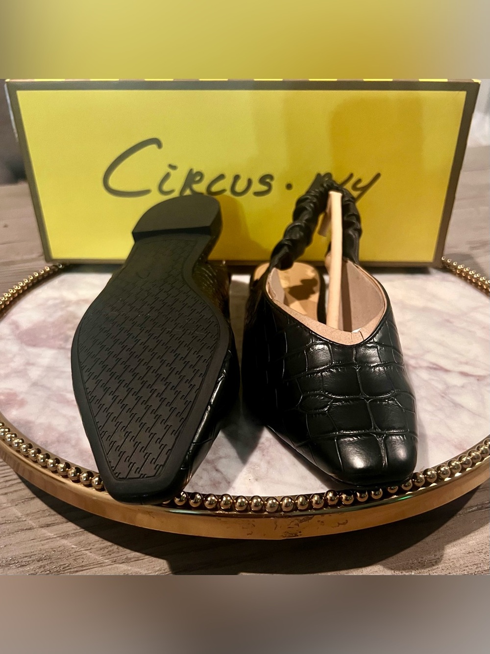 Circus by Sam Edelman Black Croco Quilted Slingback Flats | Sz. 5.5 (NWB)